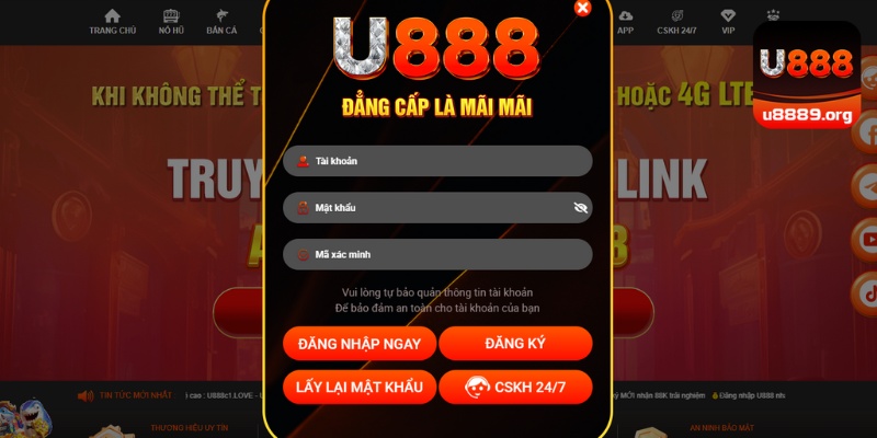nhập dữ liệu đăng nhập U888